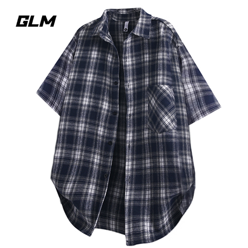 Glm Official Authentic Retro Style Large Size Short-Sleeved Plaid Shirt Jacket Men's Jacket Summer Popular Style