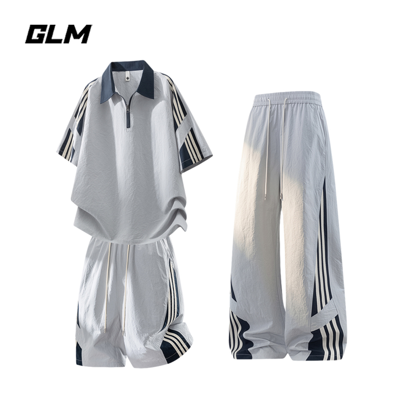 Glm Official Authentic Sports Style Striped Polo Shirt Three-Piece Set for Men, Summer 2026, Super Popular Early Summer Complete Set