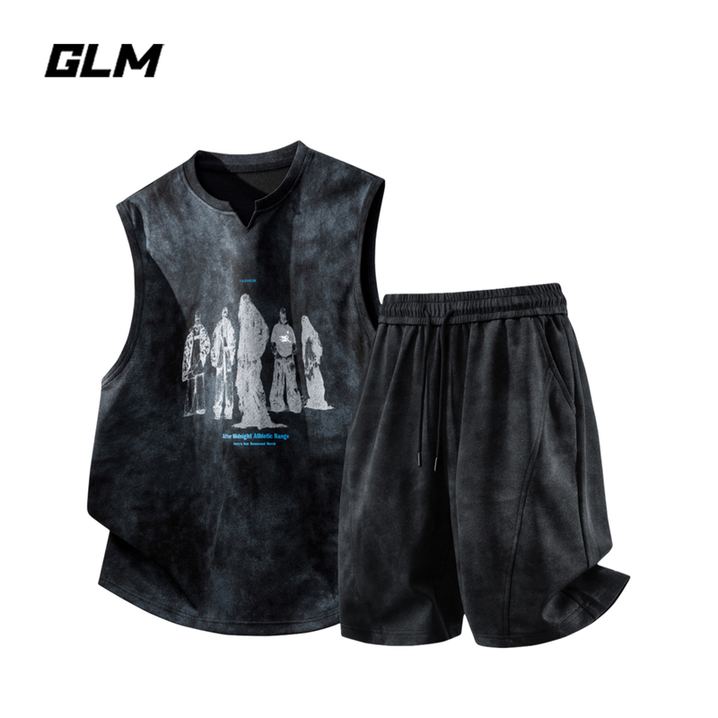 Glm Official Authentic American Street Style Sleeveless Vest Men's Summer Printed Shorts Sports Casual Two-Piece Set Glm Official Authentic American Street Style Sleeveless Vest Men's Summer Printed Shorts Sports Casual Two-Piece Set