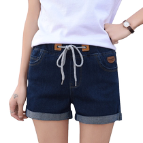 2021 new loose tight waist lace-up jeans shorts female summer high waist student thin wide leg Korean hot pants