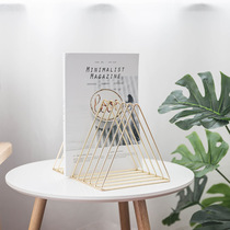 Nordic Electroplated gold Wrought iron triangle bookshelf storage rack Desktop file newspaper shelf Decorative ornaments