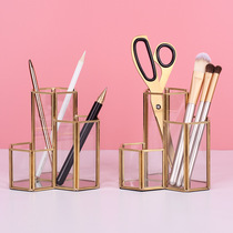 Nordic INS wind brass thickened edging glass makeup brush barrel Hexagonal combination glass pen holder Girls gift