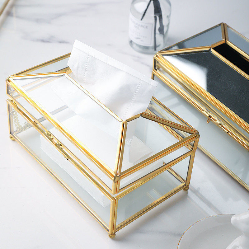 European-style creative napkin drawer living room coffee table storage box glass gold large storage tissue box toilet paper box