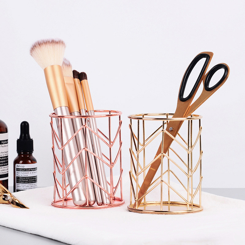 Nordic ins golden pen holder wave pattern rose gold iron pen holder office storage basket simple tableware storage holder