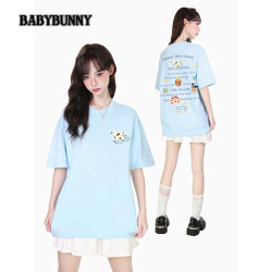 Babybunny Cute Hand-Painted Kitten Letter Pure Cotton Short-Sleeved T-Shirt for Men and Women 2024 Summer New Couple Tops