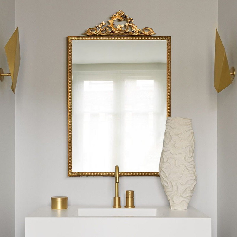 American Retro Makeup Mirror Sculpted Square Makeup Mirror Subdressing Room Bathroom Makeup Mirror Genguan Carved decorative mirror