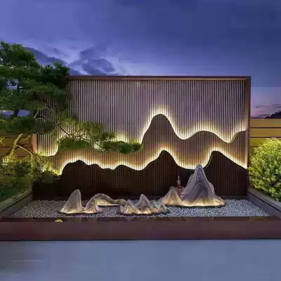 Stainless steel rockery screen background wall outdoor Villa Hotel sample house display center courtyard black titanium alloy products factory direct sales