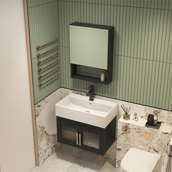 Narrow Side Small Apartment Space Aluminum Wall Hanging Glass Door Bathroom Combination Suit Balcony Wash Basin Wash Table Mirror Cabinet