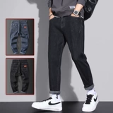 Демисезонные износостойкие джинсы, утепленные зимние удерживающие тепло повседневные брюки, свободный прямой крой