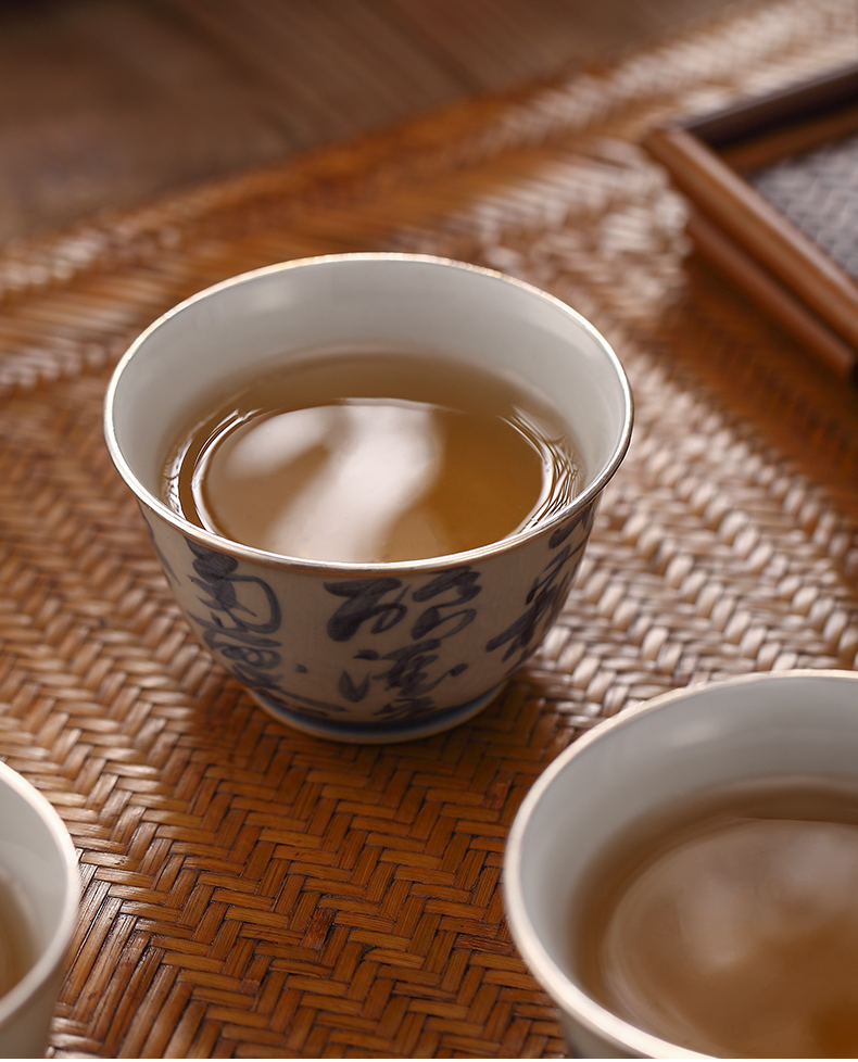 Morning high jingdezhen blue and white hand sample tea cup "cloud masters cup silver serging individual cup single CPU kung fu tea cups