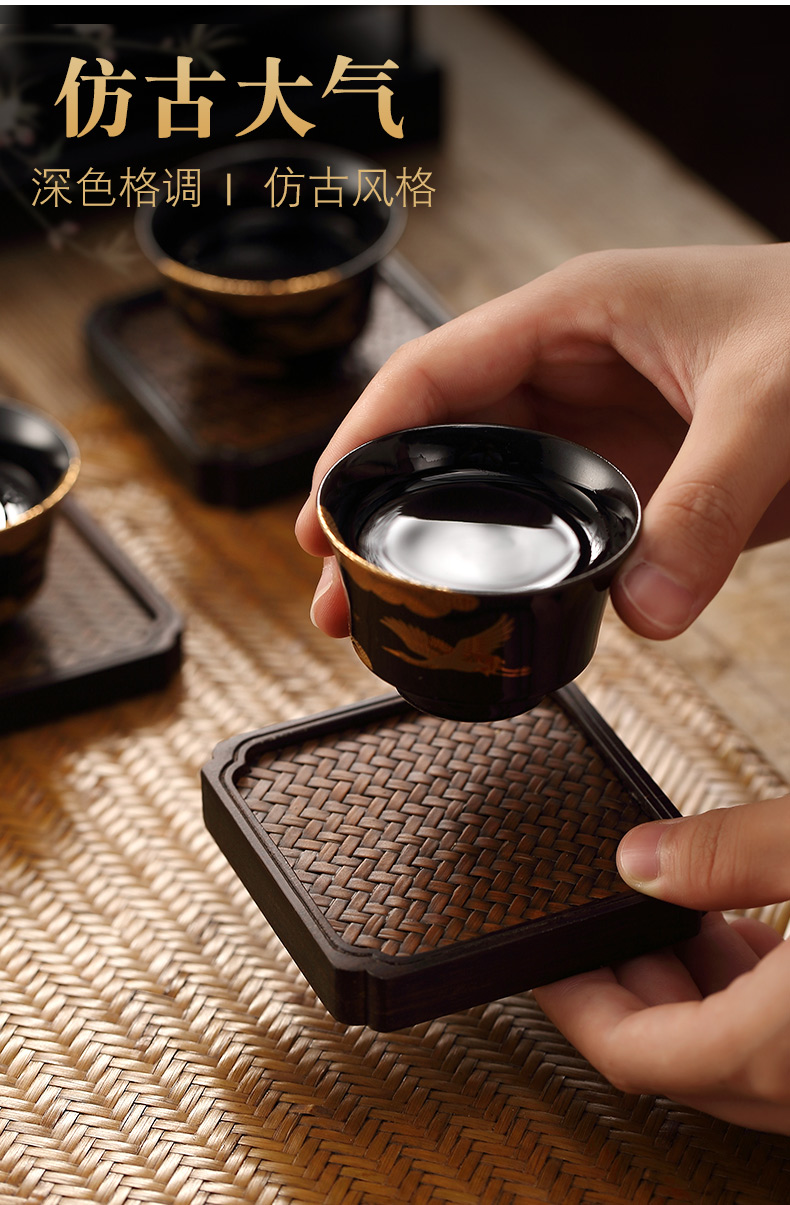 Morning high ebony Japanese zen tea accessories cup mat pot bearing pot cup holder, heavy bamboo saucer tea taking