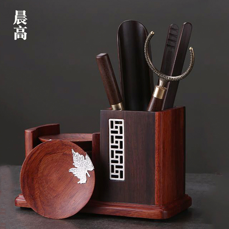 Morning high ebony tea six gentleman 's real wood coasters ChaGa fittings kung fu tea tea cup set suits for
