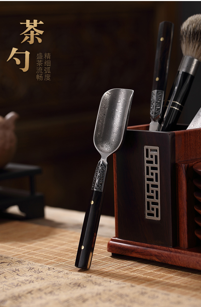 Morning high solid wood tea six gentleman Damascus pattern steel tea sets clip accessories of tea tea knife