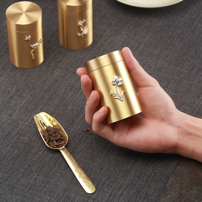 Morning high pure copper with silver caddy fixings portable small POTS household mini POTS kung fu tea set seal storage tank