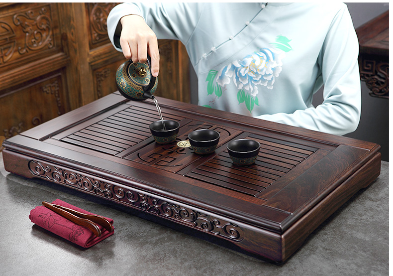 Morning high ebony water drainage type tea table kung fu tea tray was sea dish of household solid wood tea set tea saucer dish contracted