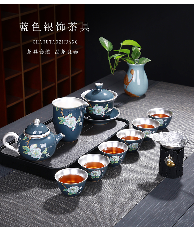 Morning high ceramic coppering. As silver kung fu tea set colored enamel coppering. As silver tureen teapot tea cup gift box master CPU