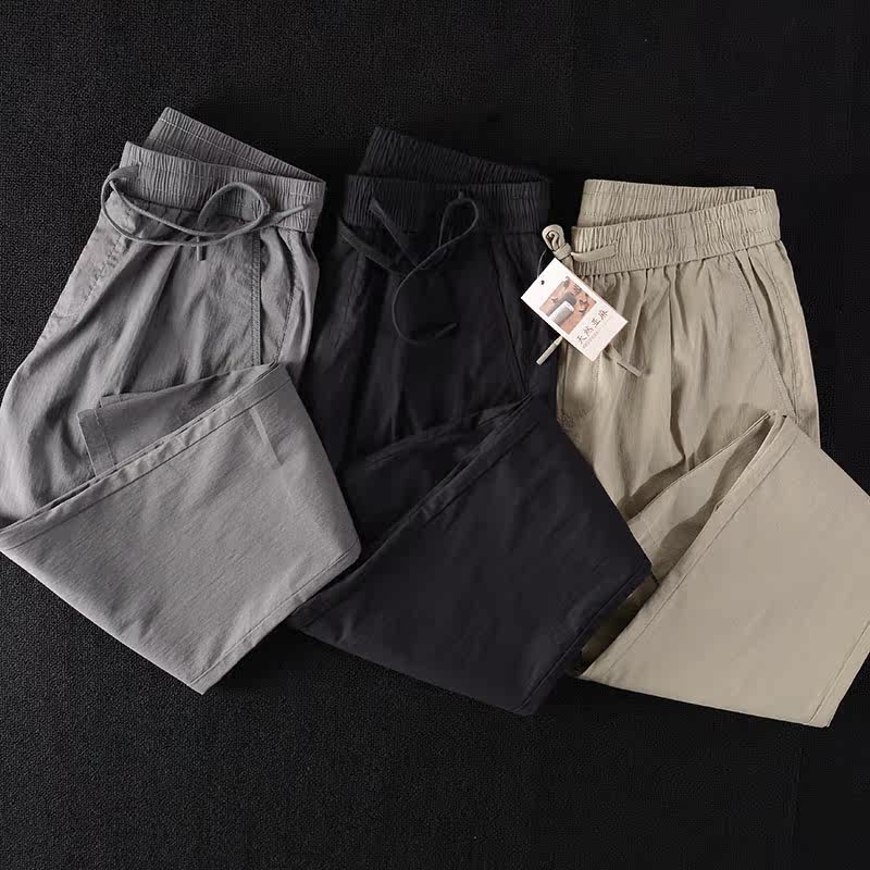 Foreign trade natural men's light cotton and linen pants, soft, hygroscopic, breathable, antibacterial, anti-UV, cool and comfortable