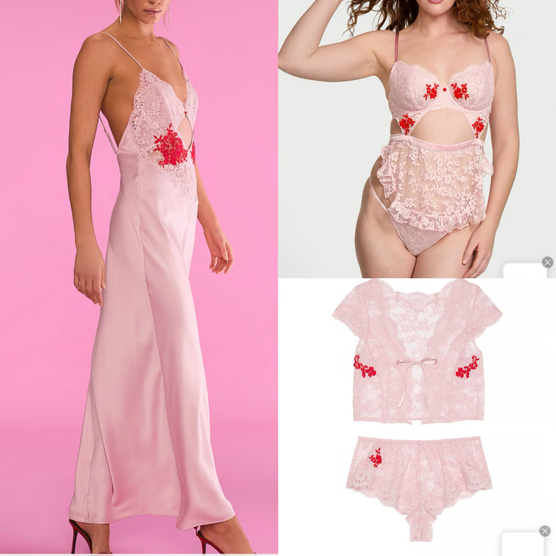 Victoria's Secret Sexy Pink Rose Flower Maid Suspender Nightgown Thong Set Home Wear