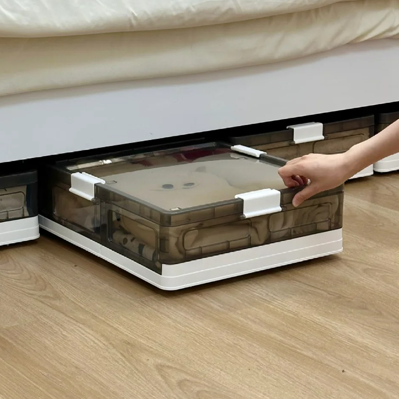 Under-Bed Flat Storage Box, Storage Miracle, Flip-Top Large Capacity Clothing Organizer, Pull-Out Cabinet with Wheels, Large Box