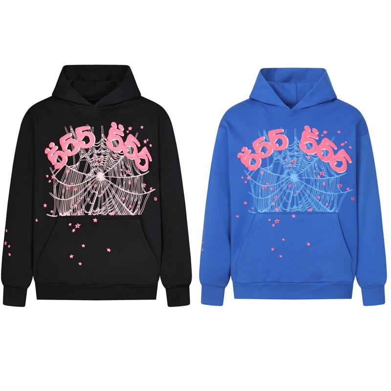 Sp5Der Foam Letter Spider Web Print 555 American Trendy Retro Ins High Street Hip-Hop Pure Cotton Sweatshirt Hoodie