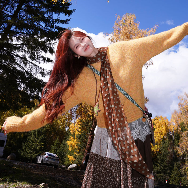 Yellow Sweater Cardigan Knitted for Women, New Autumn and Winter Style, Versatile, Loose, Long-Sleeved, Korean Style, Lazy ins Trend Jacket