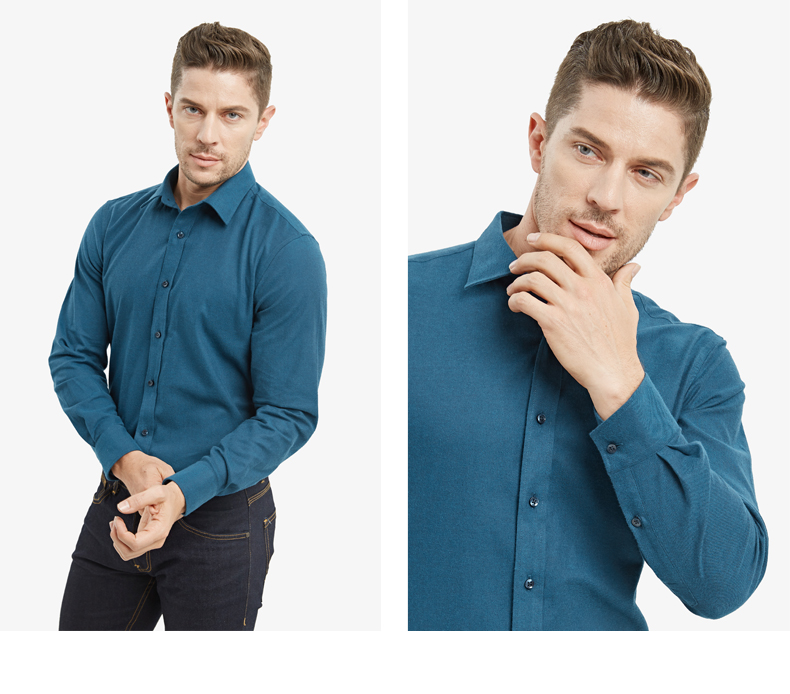 Mùa thứ năm mùa thu và mùa đông bông vải áo sơ mi nam dài tay vuông cổ áo kinh doanh trung niên áo flannel dày ao cong so