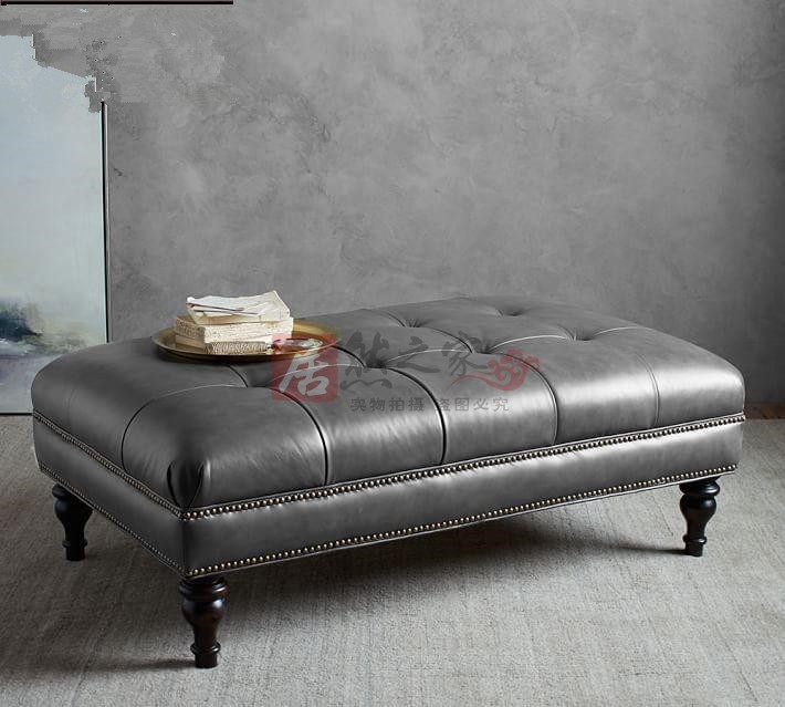 American leather shoe stool cloakroom European sofa stool rectangular fitting stool neo-classical gray footstool spot