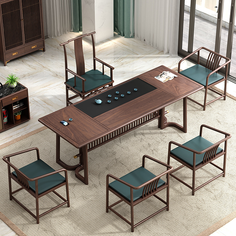 Black Walnuts New Chinese Style Tea Table And Chairs Combine Zen Solid Wood Kung Fu Tea Table Tea Table Office Tea Desk Office Tea Table Drink Tea Table