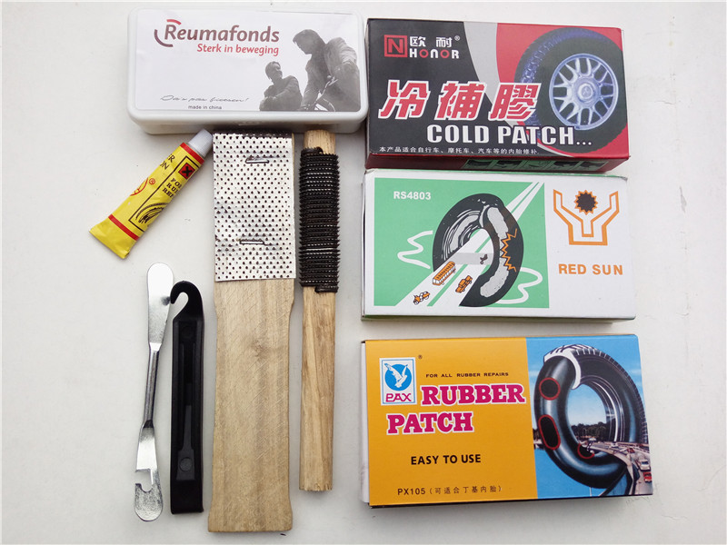Mountain bike tire repair kit File dampen tire piece Bicycle maintenance tools Bicycle crowbar Tire rod Glue negatives