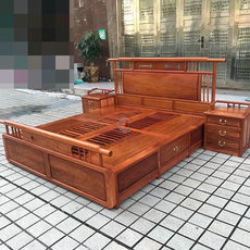 Красный кровати 红木家具 缅甸花梨实木床1.8米双人床 大果紫檀卧室家具 OTHER