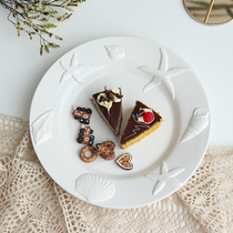 Nordic simple shell starfish relief disc ceramic creative dessert plate Western plate steak hot dish home