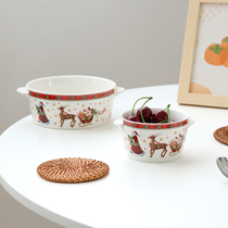 Export German Vipo Christmas Series Ceramic Double Ear Bowl Fruit Salad Bowl Breakfast Oatmeal Bowl