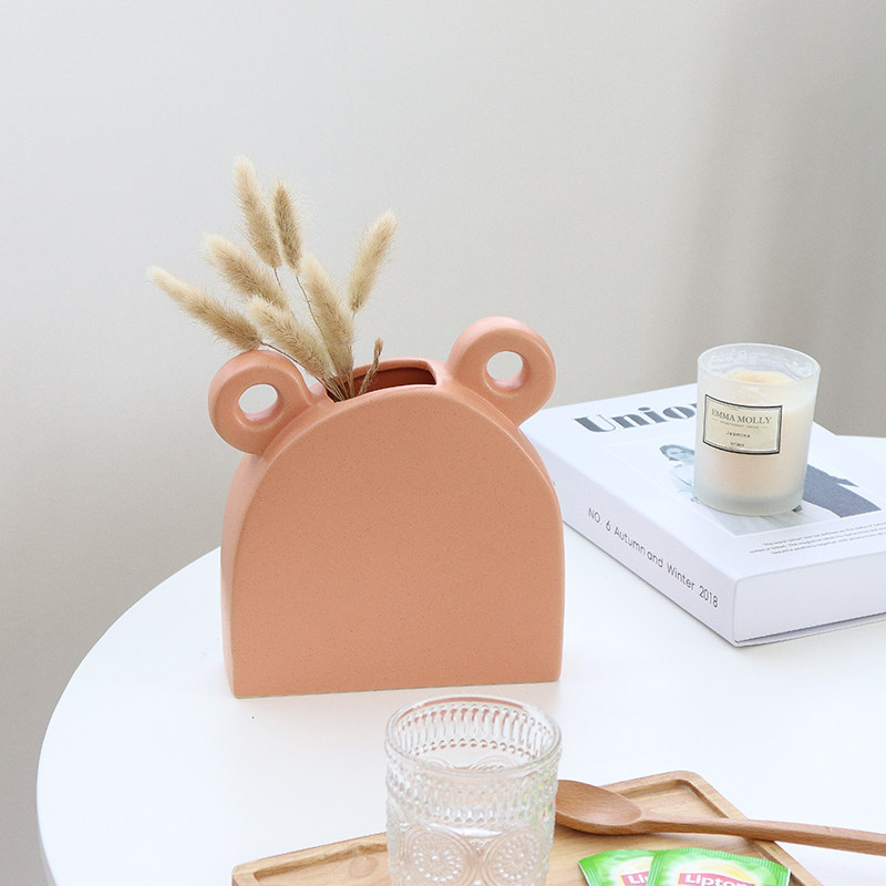 Nordic Ins Creative Orange Red Binaural Vase Home Xuanguan Water Peflower Café Minjuku flower arrangement decoration