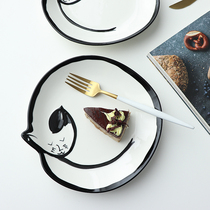Nordic hand-painted cat shape irregular plate ceramic breakfast snack plate Western food pasta plate hot dish plate