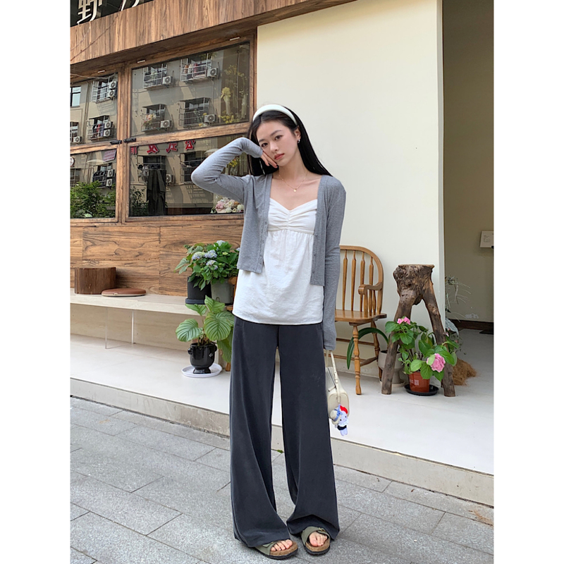 Ookstudios Ultra-Cool Sand-Washed Gray/Light Gray Drape Straight-Leg Pants Slimming Pants Soft Casual Long Pants for Women