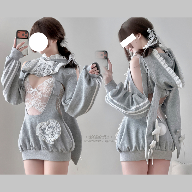 Gray Rabbit Sportswear! Original Design Lace Bunny Gymnastics Suit Cosplay Cute Japanese Style Two-Dimensional Hip-Enhancing Jumpsuit Gray Rabbit Sportswear! Original Design Lace Bunny Gymnastics Suit Cosplay Cute Japanese Style Two-Dimensional Hip-Enhancing Jumpsuit