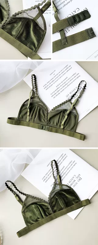 Áo bralette nhung siêu mỏng của Pháp không có vòng thép cúp tam giác rỗng thoải mái sexy lưng áo lót nữ đẹp - Cộng với kích thước Bras