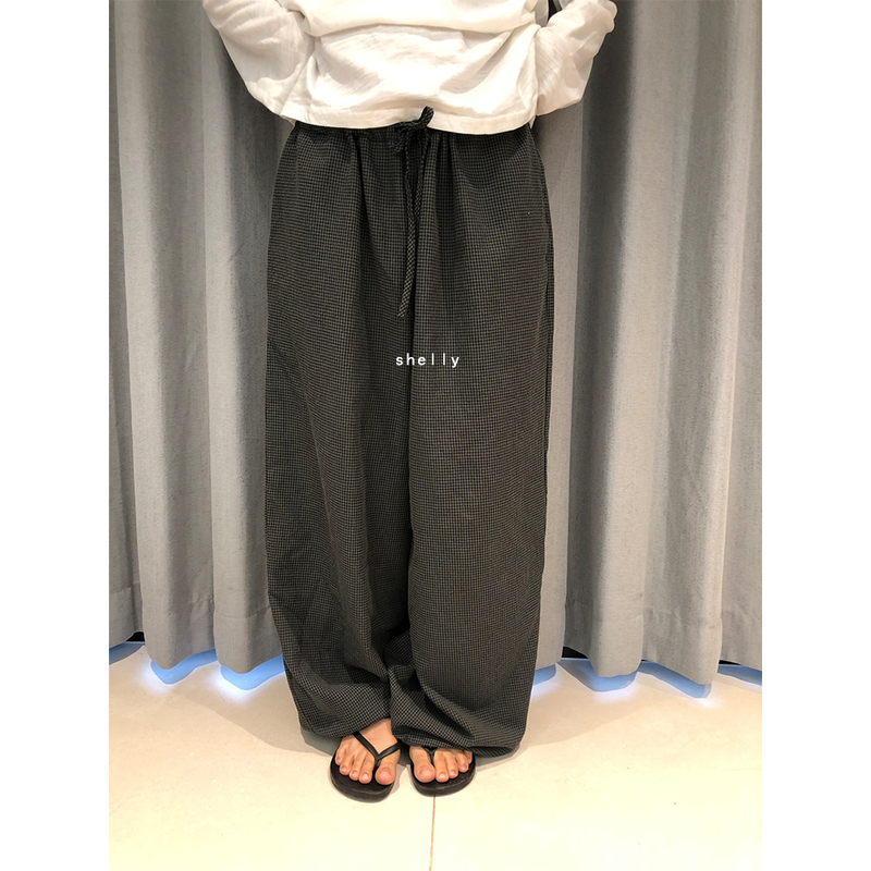 Shelly Korean-Style Relaxed Plaid Casual Pants with Drawstring Cuffs