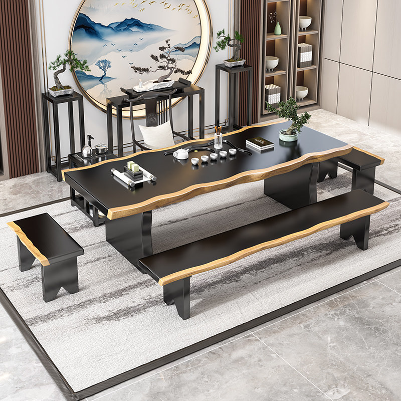 New Chinese Solid Wood Tea Table And Chairs Combine Kung Fu Bubble Tea Table Log Tea Art Table Zen Tea Table Tea Room Table And Chairs Suit