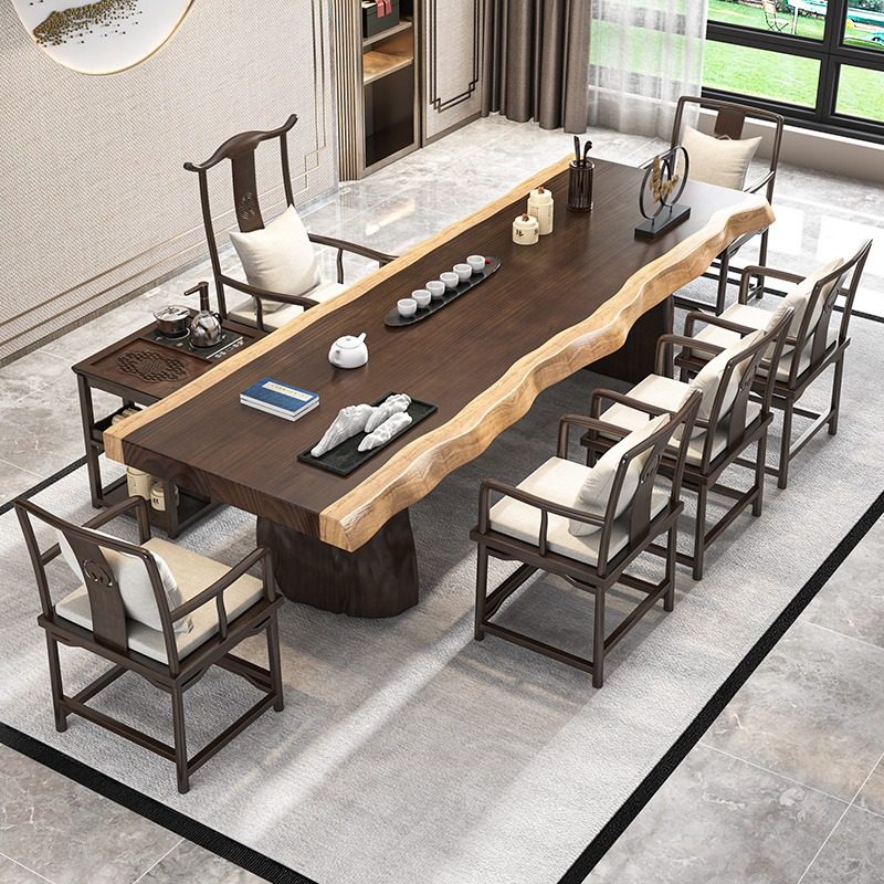 Tea table chair combination New Chinese solid wood Gongfu tea Several commercial office Zen Serve tea table log large plate tea table