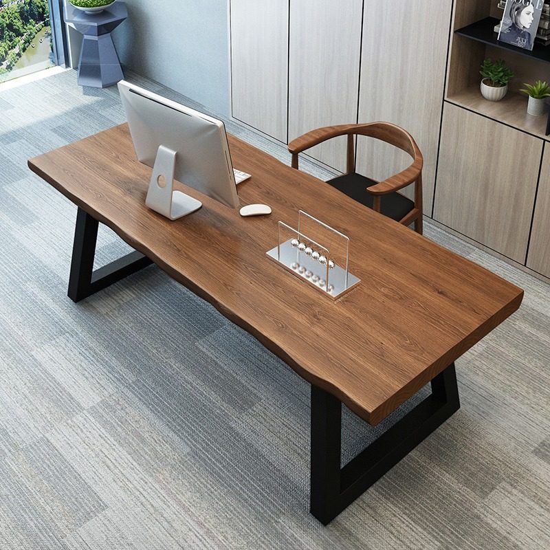 Nordic Solid Wood Computer Desk Brief Home Calligraphy Table Modern Iron Art Book Room Bedroom Strip Table Log Desk
