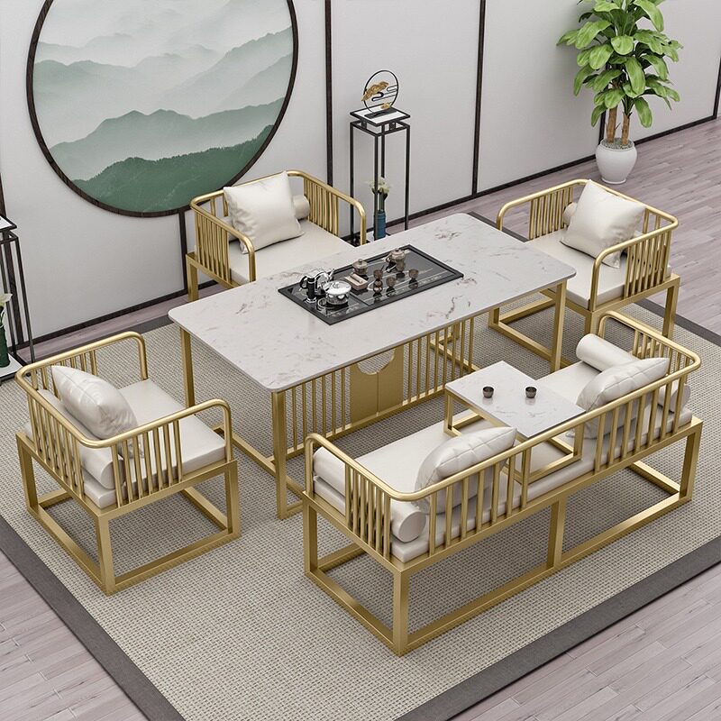 Light extravagant marble tea table and chairs suit a new Chinese style brief modern office bubble tea table tea table iron art tea
