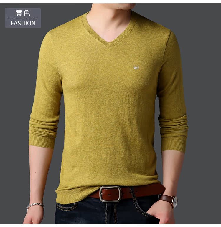 Áo len nam Hengyuanxiang áo thun nam cổ chữ V Áo len mỏng giản dị áo len nam mỏng mùa thu và áo mùa đông áo thun nam tay dài