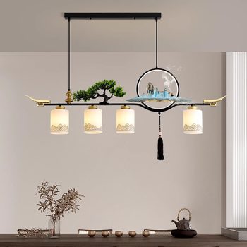 New Chinese-Style Restaurant Chandelier with Six Heads, Long Strip, Antique-Style, Desk Top Light, Restaurant Front Desk, Bar Counter, Tea Room Light