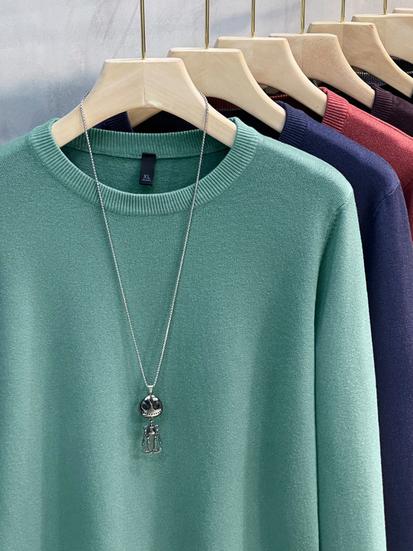 Thin Sweater, Spring and Autumn Style, Men's Solid Color Knitted Base Shirt, Men's Slim Fit Versatile Knitwear, Round Neck Thin Sweater
