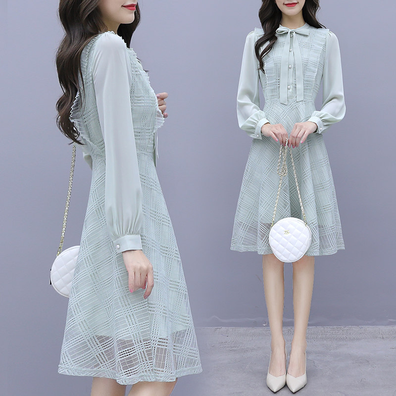 Spring Clothing 2022 Long Sleeves Snowspun Foreign Fashion Spring Autumn Harvest Waist Display Slim Temperament Lace Dress Fairy Supersenssen