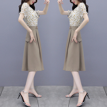 Chiffon dress womens summer 2021 new waist slim celebrity temperament floral shirt two-piece dress