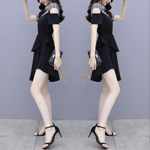 Black dress womens summer dress 2021 New Light mature wind waist thin French temperament irregular A- line dress