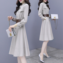 Advanced senses waist one-piece dress lady spring dress 2022 new light-cooked temperament Fan Xianthin a word skirt autumn