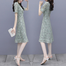 Cheongsam modified version dress womens summer dress 2021 new high-end sense retro waist thin temperament floral skirt